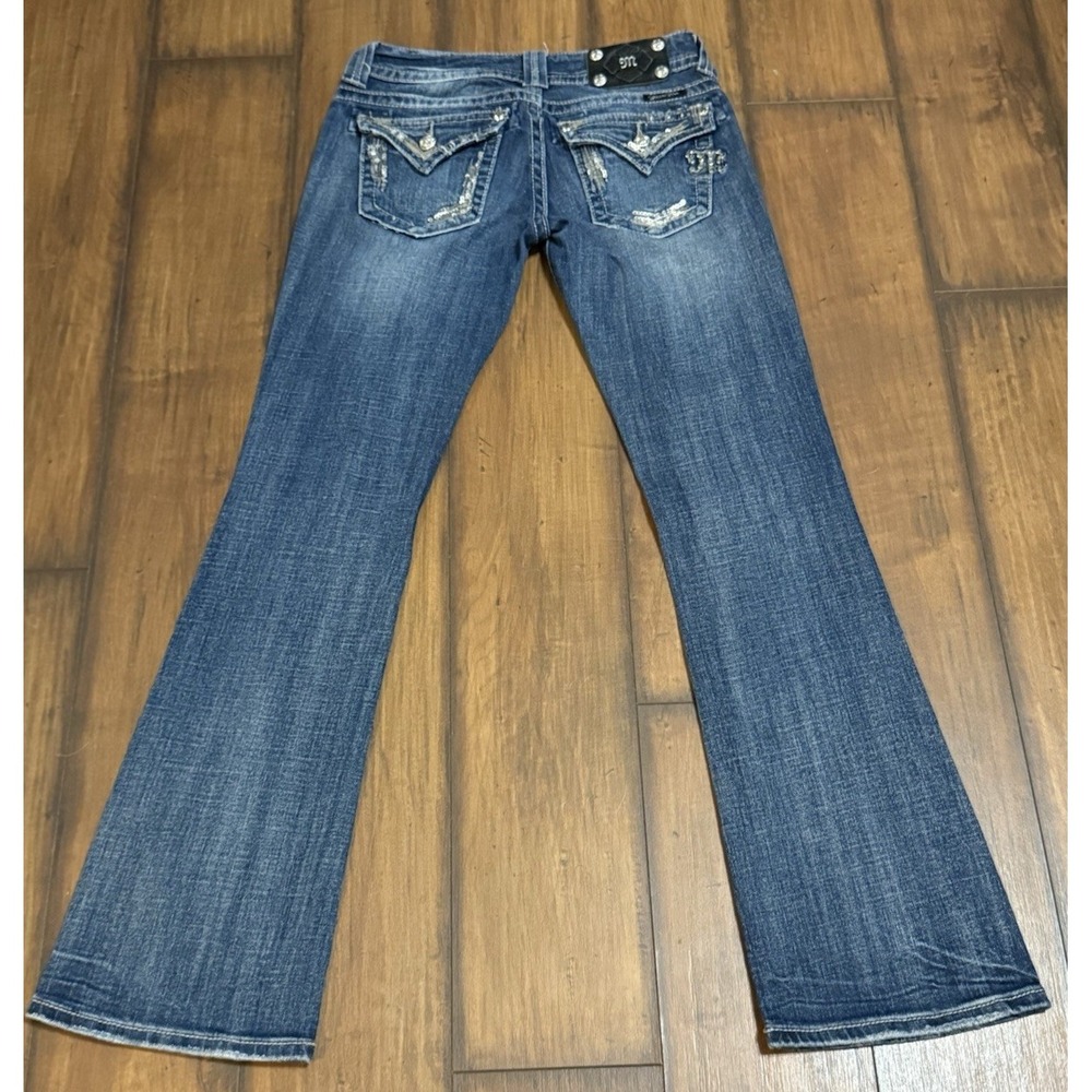 RARE VTG Miss Me Women Bootcut Jeans Embroidered Rhinestone Blue Size 27 - Picture 2 of 12